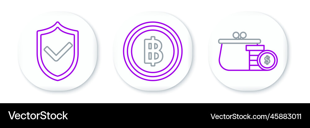 Set line wallet with coins shield check mark Set line wallet with coins shield check mark vector image