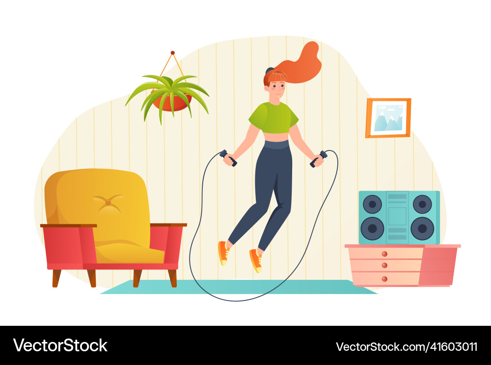 Sport training at home flat concept people scene Sport training at home flat concept people scene vector image