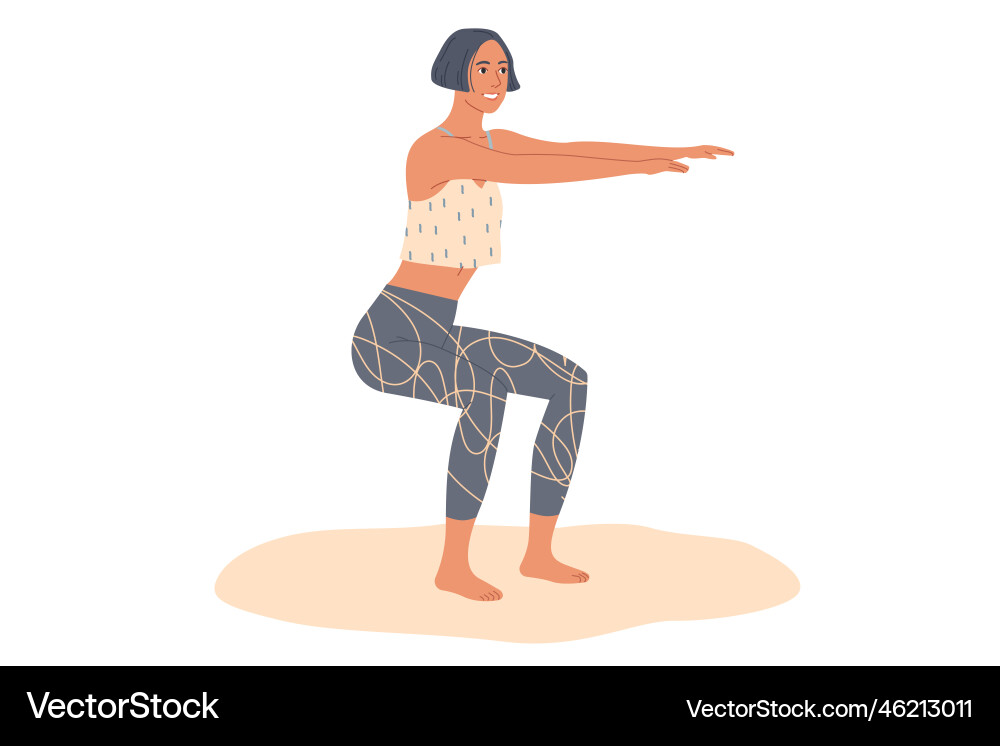Sporty woman practicing squat exercises at home Sporty woman practicing squat exercises at home vector image