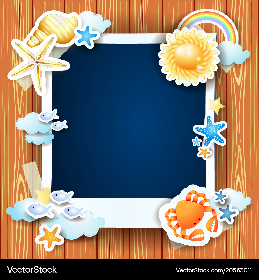 Summer background with photo frame and shells Vector Image