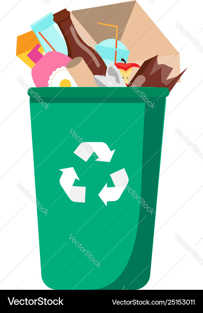 Trash bin full garbage can with different Vector Image