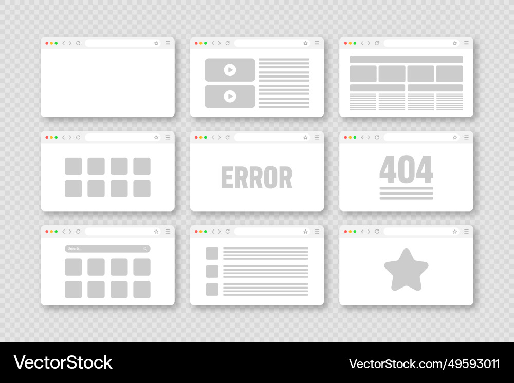 Web browser window pages layout with toolbar vector image