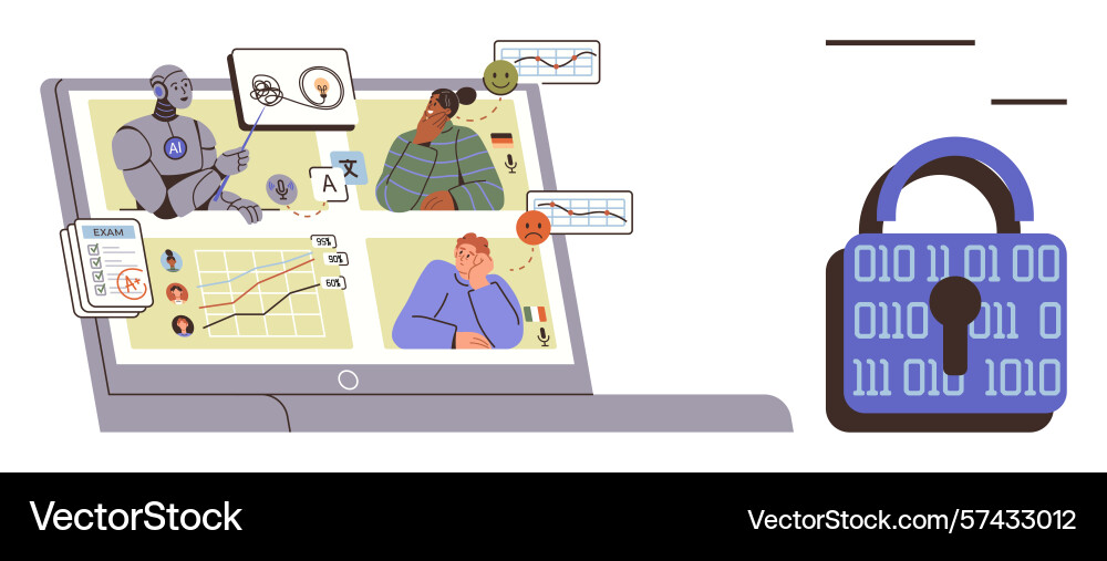 Ai-powered virtual meeting analyzing data Ai-powered virtual meeting analyzing data vector image
