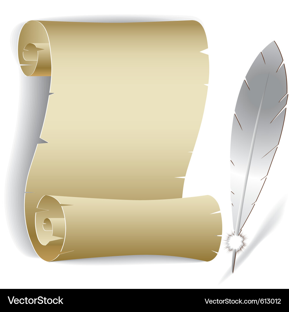 Antique Paper Scroll with Feather Vector Image