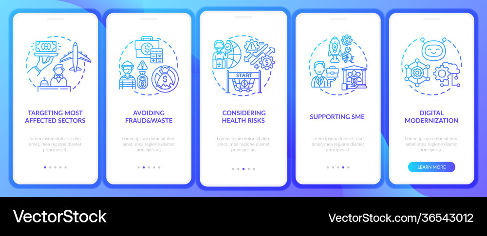 Avoiding fraud and waste onboarding mobile app Avoiding fraud and waste onboarding mobile app Vector Image