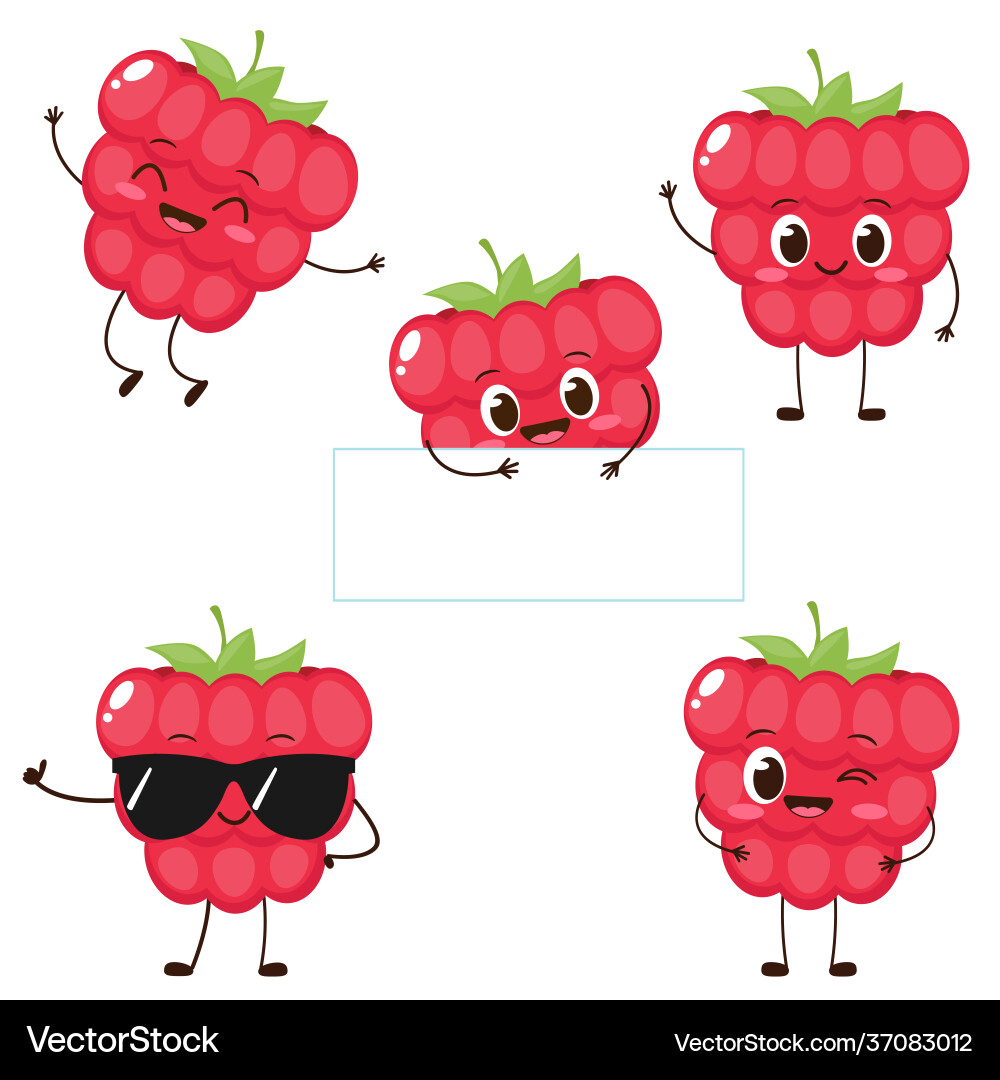 Cute Red Raspberry Character Set vector image
