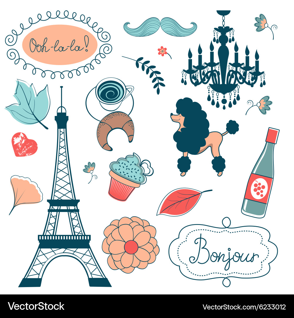 Floral Eiffel Tower Set Vector Image
