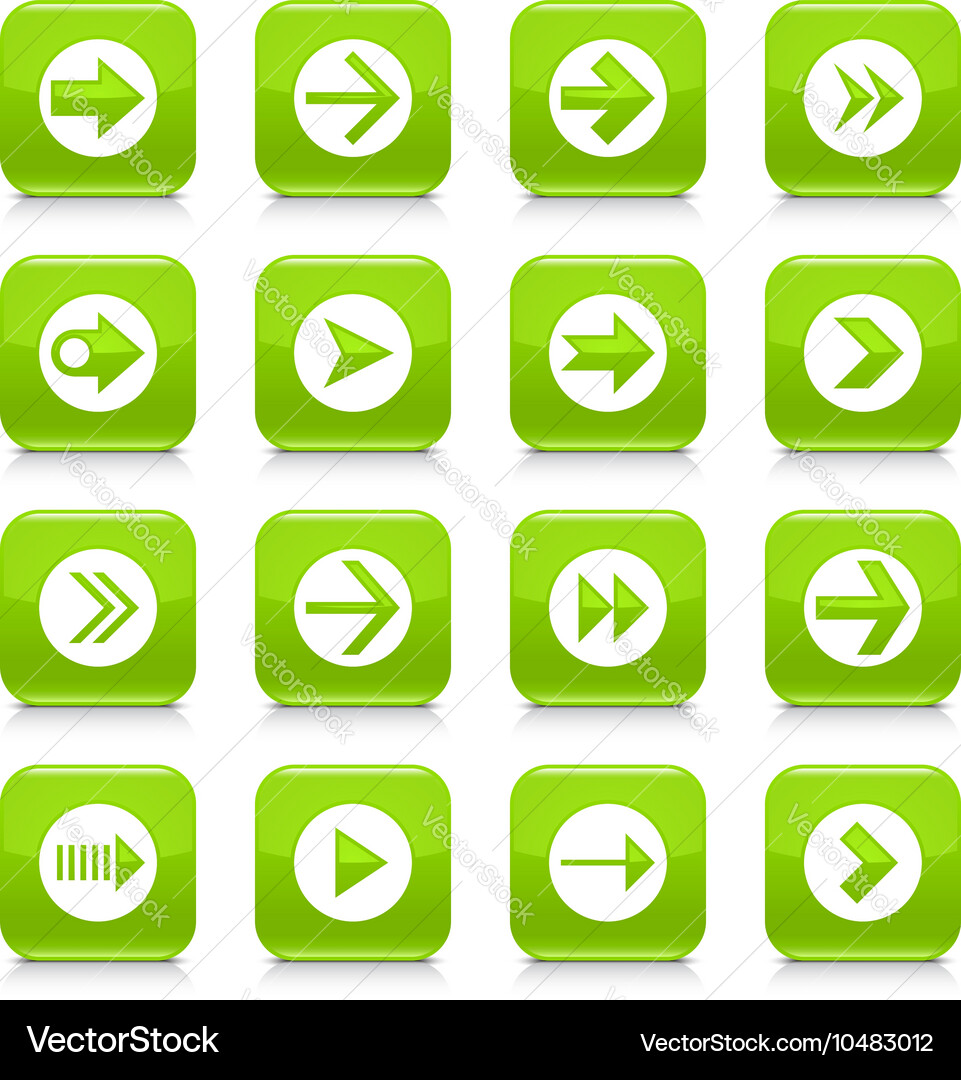 Green arrow sign rounded square icon web button vector image