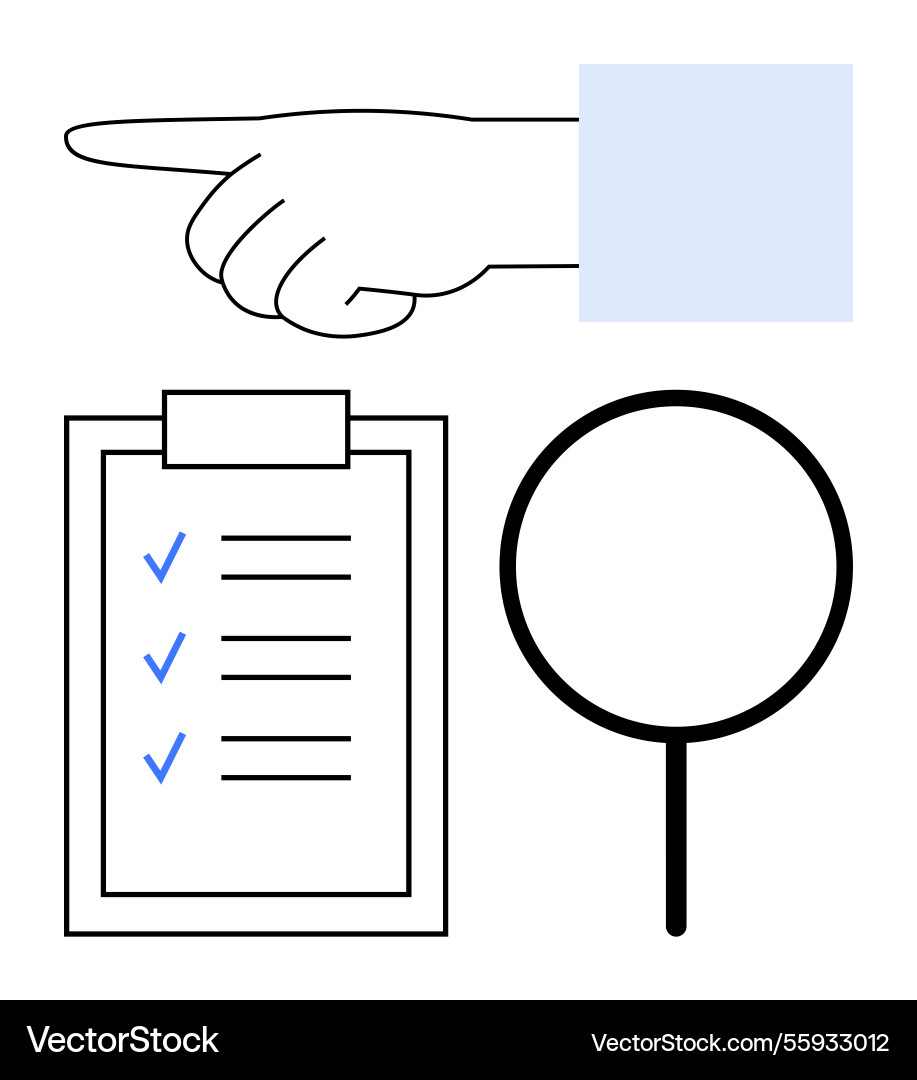 Hand pointing checklist with blue checkmarks Vector Image