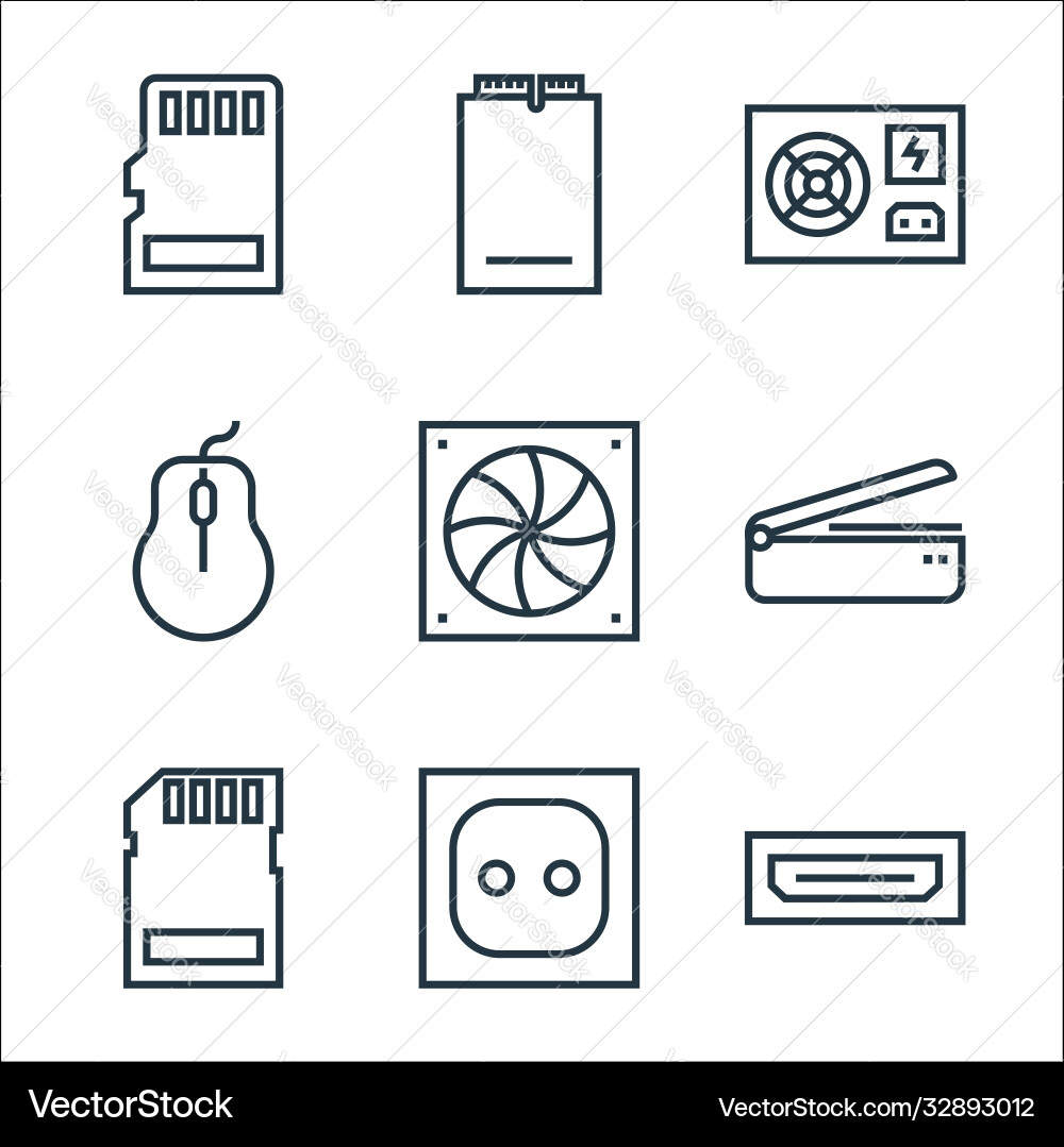 Hardware line icons linear set quality Vector Image
