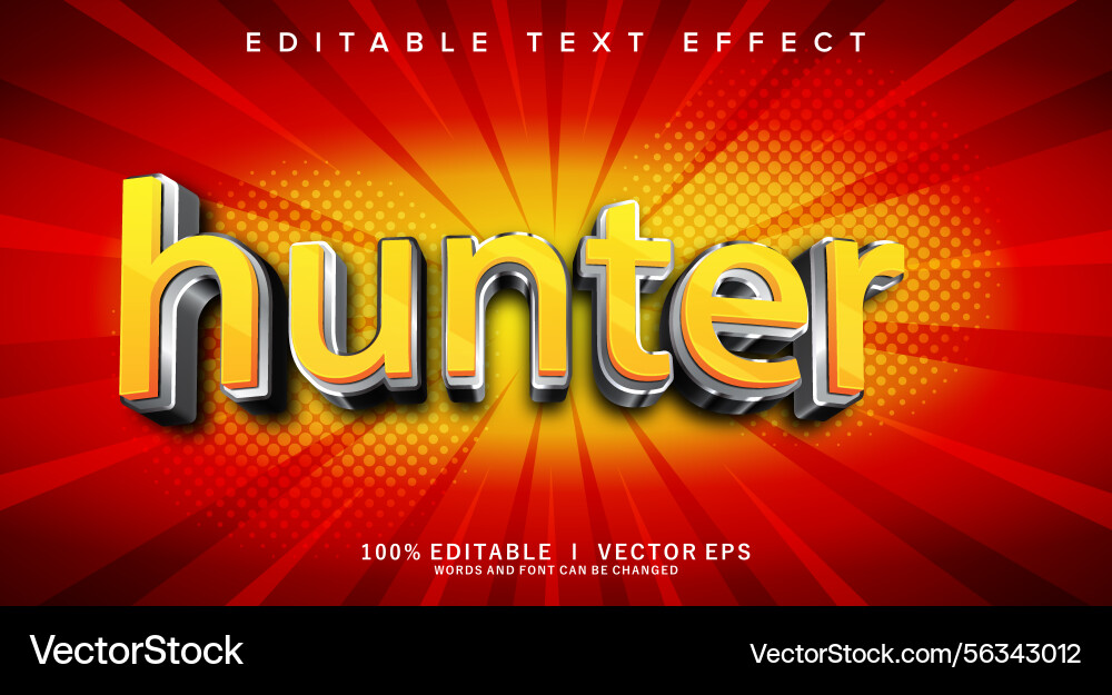 Hunter 3d text effect with modern style design Hunter 3d text effect with modern style design vector image