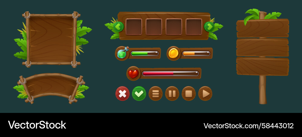 Jungle UI Elements - Boards & Buttons Vector Image