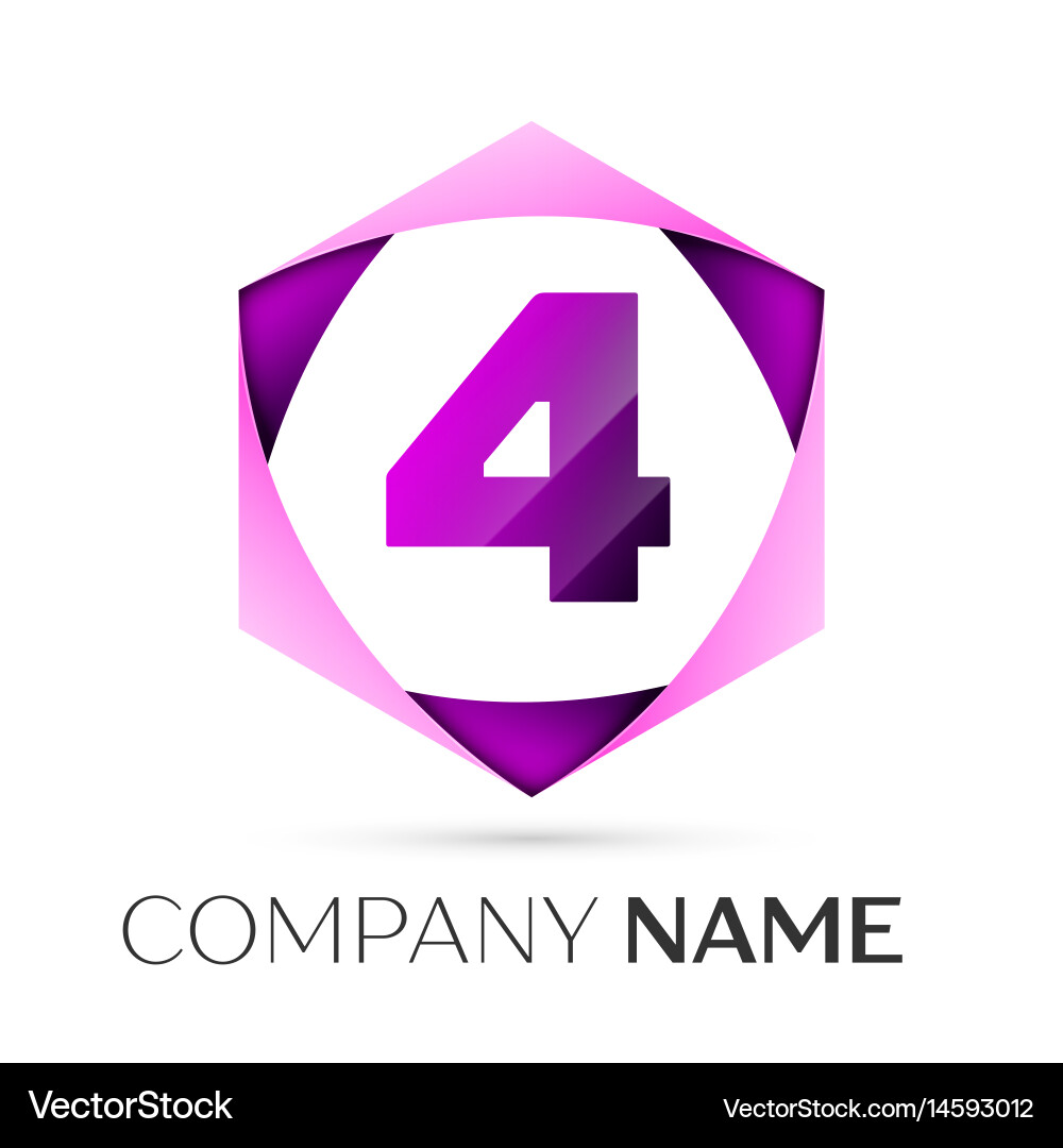 Number four symbol in colorful hexagonal Vector Image