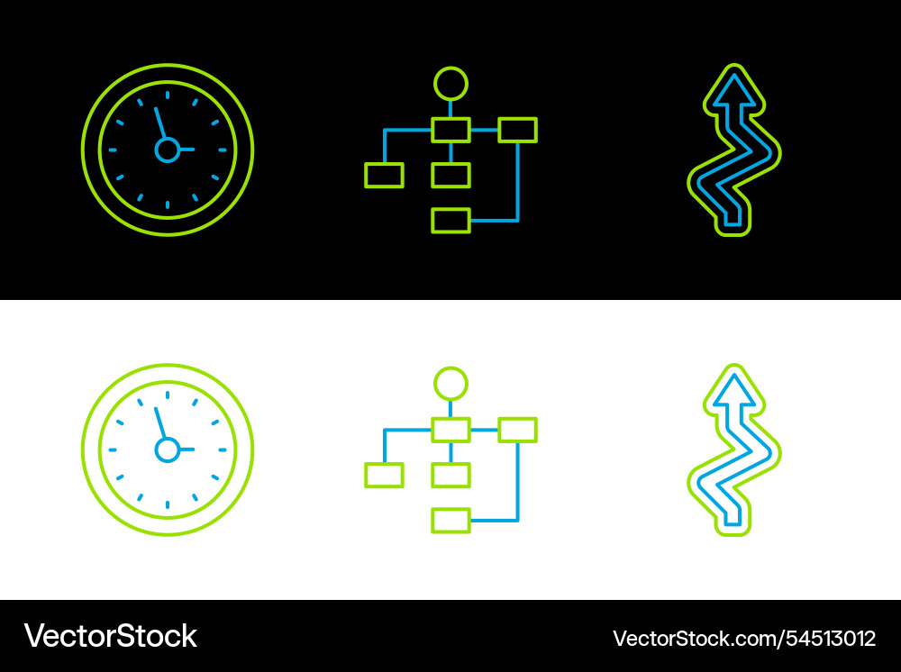 Set line arrow clock and hierarchy organogram Set line arrow clock and hierarchy organogram vector image