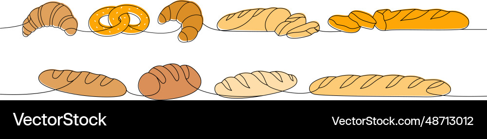 Set of breads one line colored continuous drawing vector image