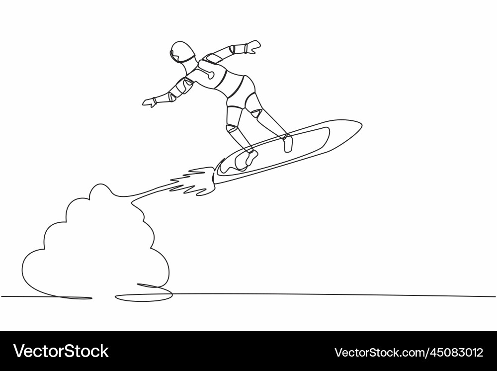 Single continuous line drawing robot riding Vector Image
