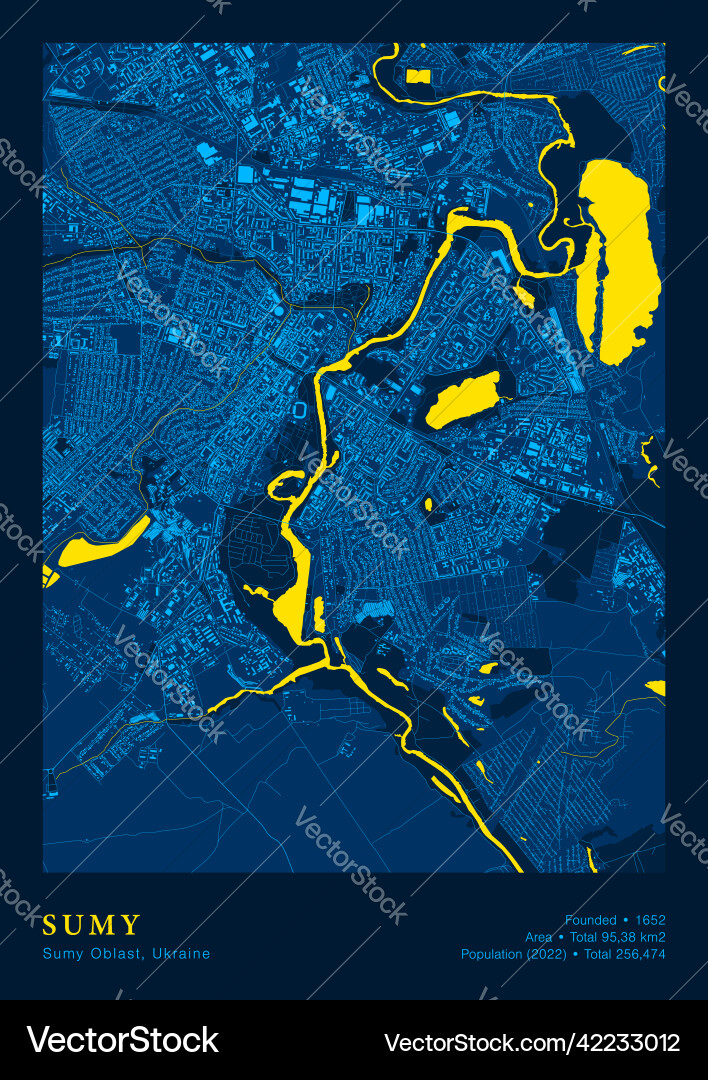Sumy map poster highly detailed in patriotic Sumy map poster highly detailed in patriotic vector image