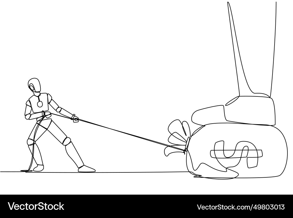 Continuous one line drawing robot tries to take Continuous one line drawing robot tries to take Vector Image