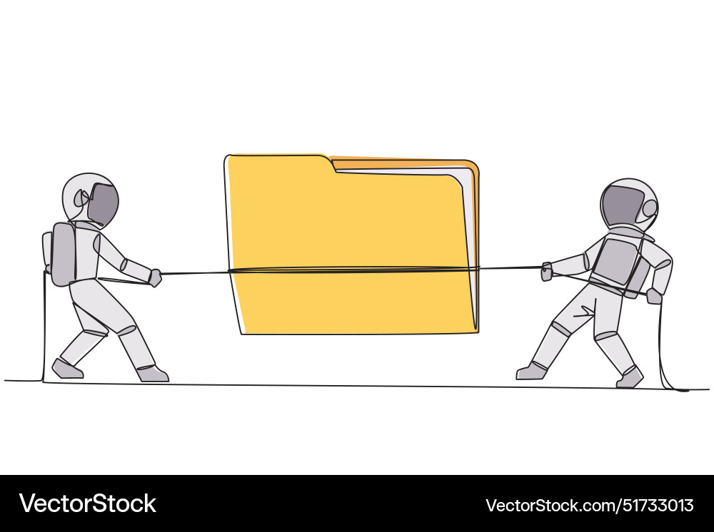 Continuous one line drawing two astronauts Continuous one line drawing two astronauts vector image