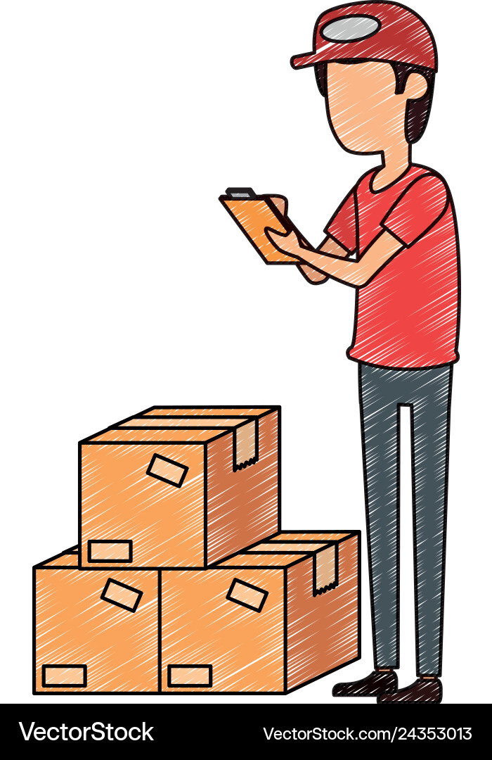 Delivery worker with boxes and checklist Delivery worker with boxes and checklist Vector Image