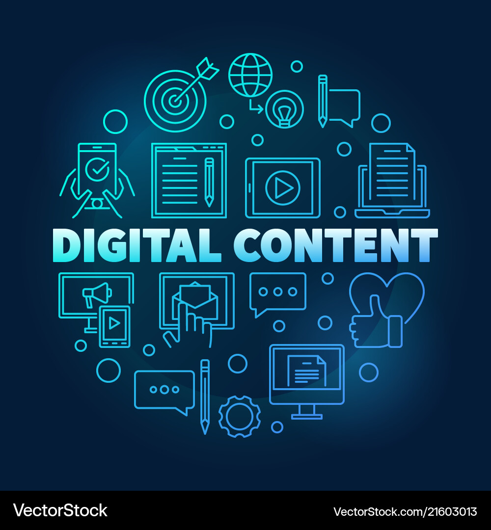 Digital content round blue outline Royalty Free Vector Image