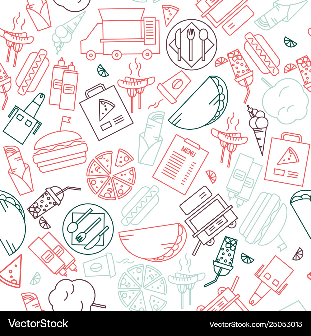 Fast food icons background simple outline stroke Fast food icons background simple outline stroke Vector Image