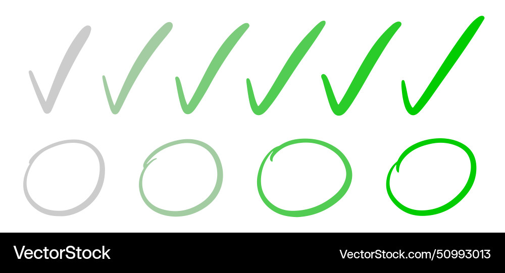 Gradient check marks and circles in green tones vector image