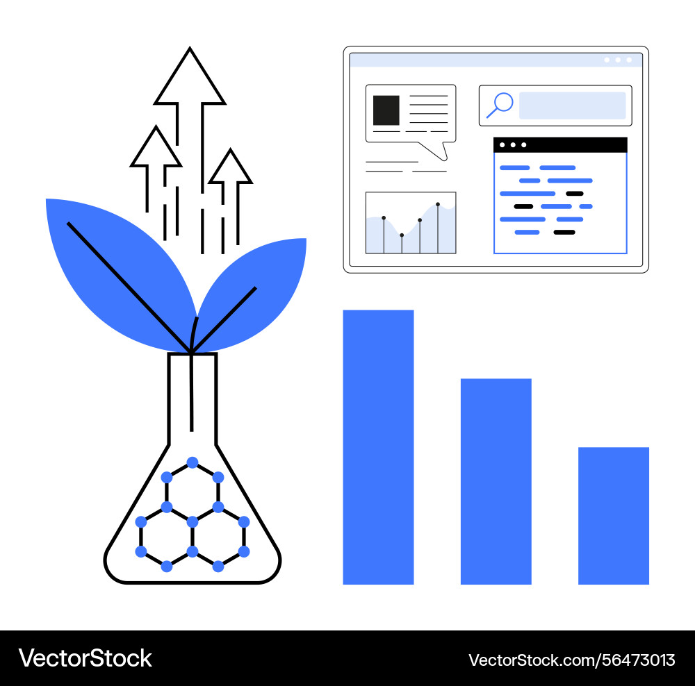 Growth concept with plant in flask data analysis Growth concept with plant in flask data analysis vector image
