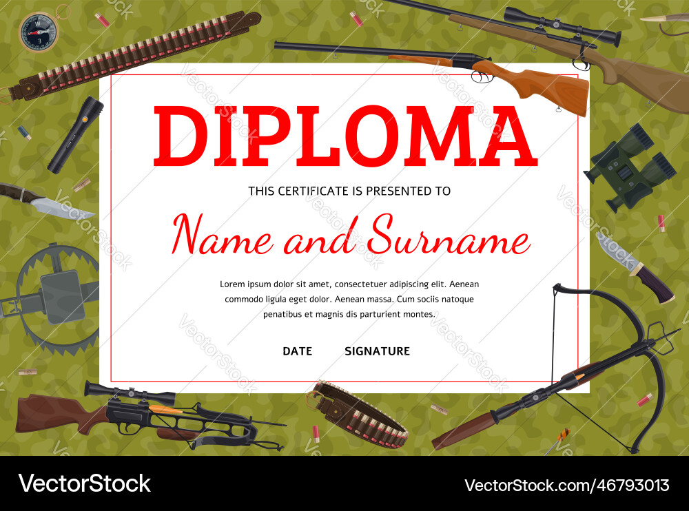 Hunter Diploma Jagdausrüstung und Waffenrahmen Hunter Diploma Jagdausrüstung und Waffenrahmen vektorbild