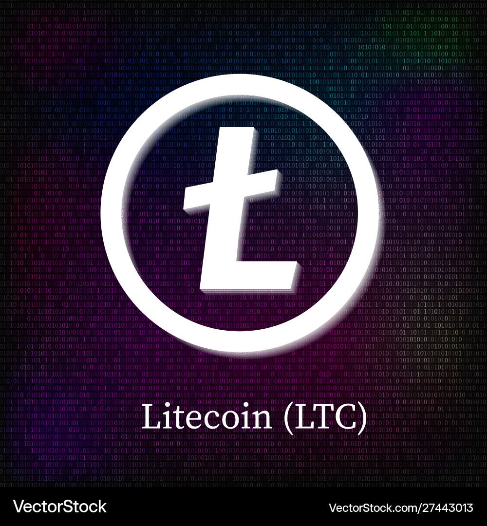 Litecoin symbol on dark binary code background Litecoin symbol on dark binary code background vector image