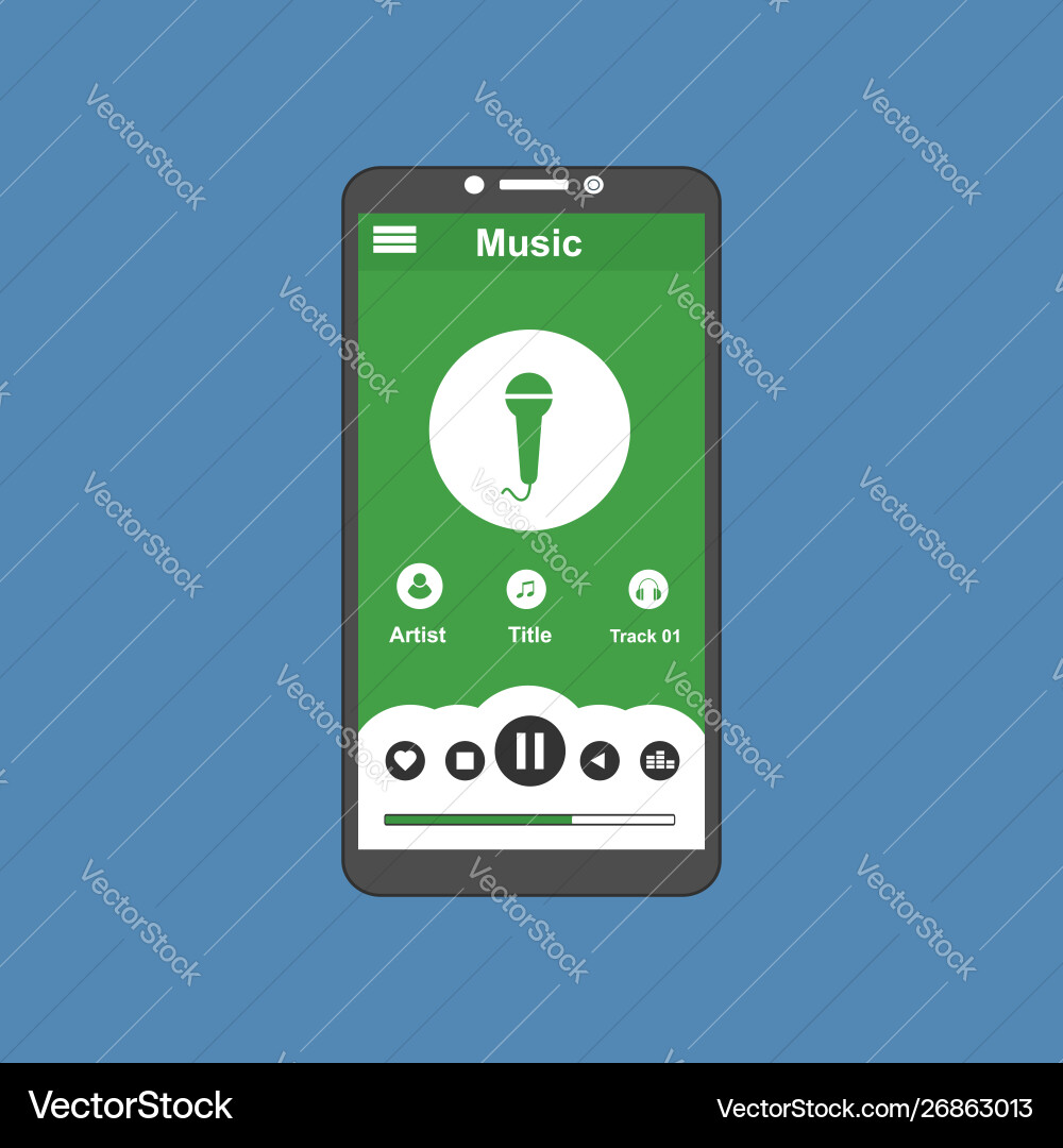 Media player application app template with flat vector image