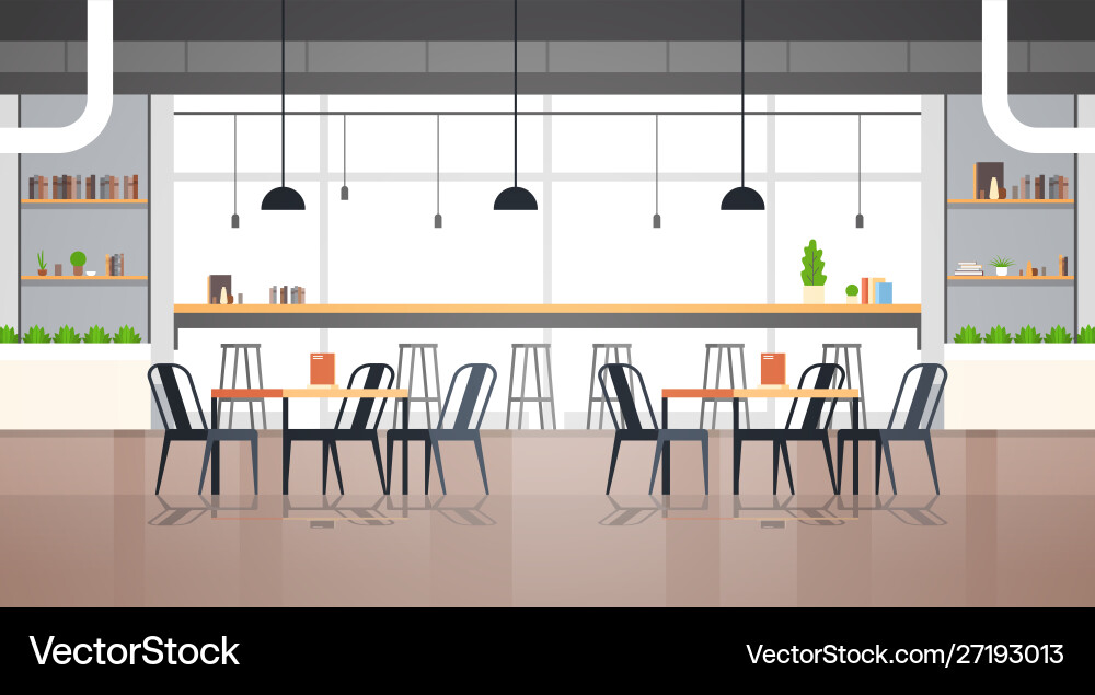 Modern cafe interior empty no people restaurant Modern cafe interior empty no people restaurant vector image