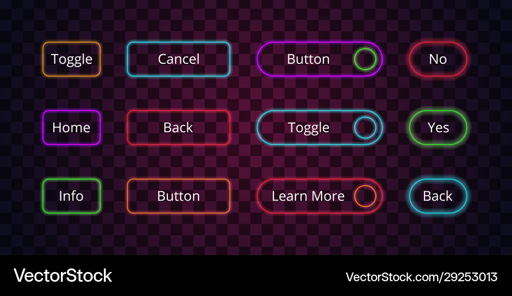 Neon buttons glow web entering click lighting Neon buttons glow web entering click lighting vector image