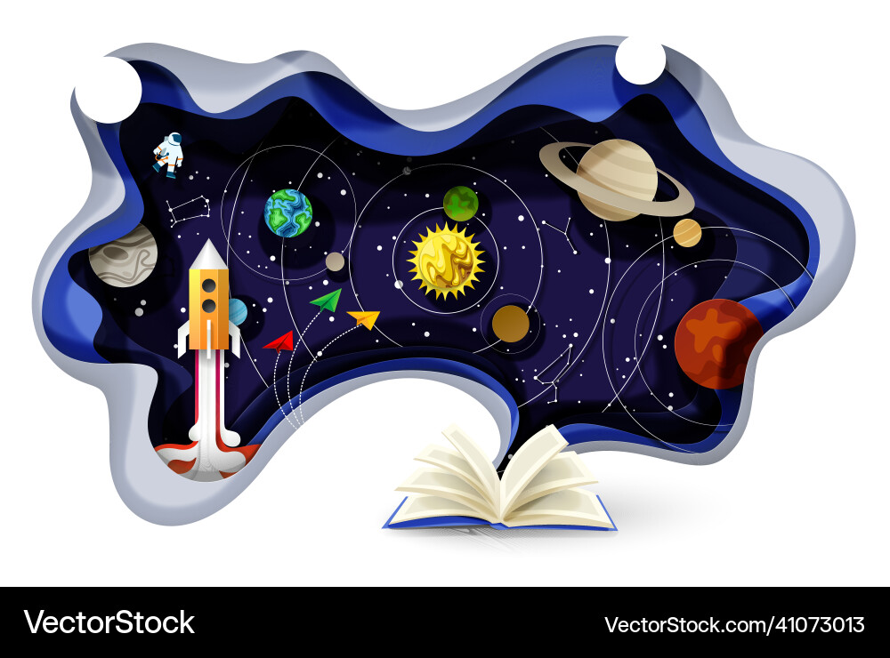 Open book with sky planets zodiac constellations Open book with sky planets zodiac constellations vector image