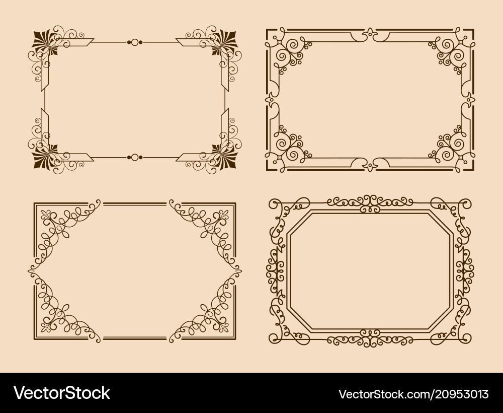 Rectangular borders with curved elements and lines Rectangular borders with curved elements and lines vector image