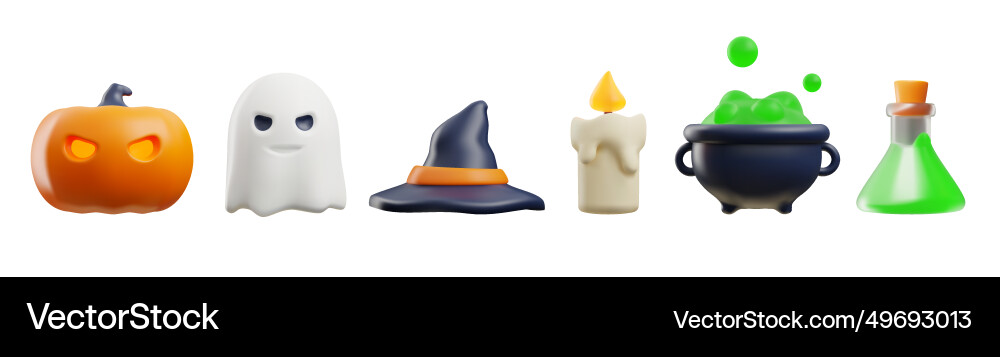 Set of 3d render objects halloween vector image