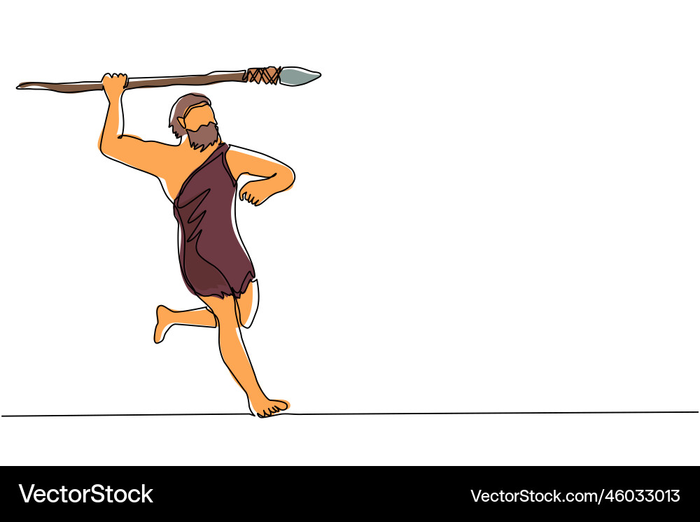 Single continuous line drawing primitive person Vector Image