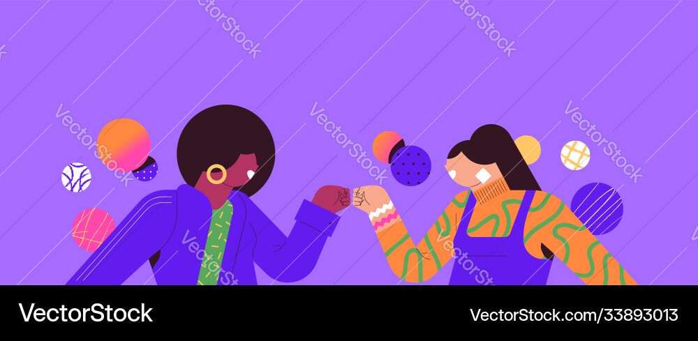 Two woman friends cartoon fist bump hand gesture Two woman friends cartoon fist bump hand gesture vector image
