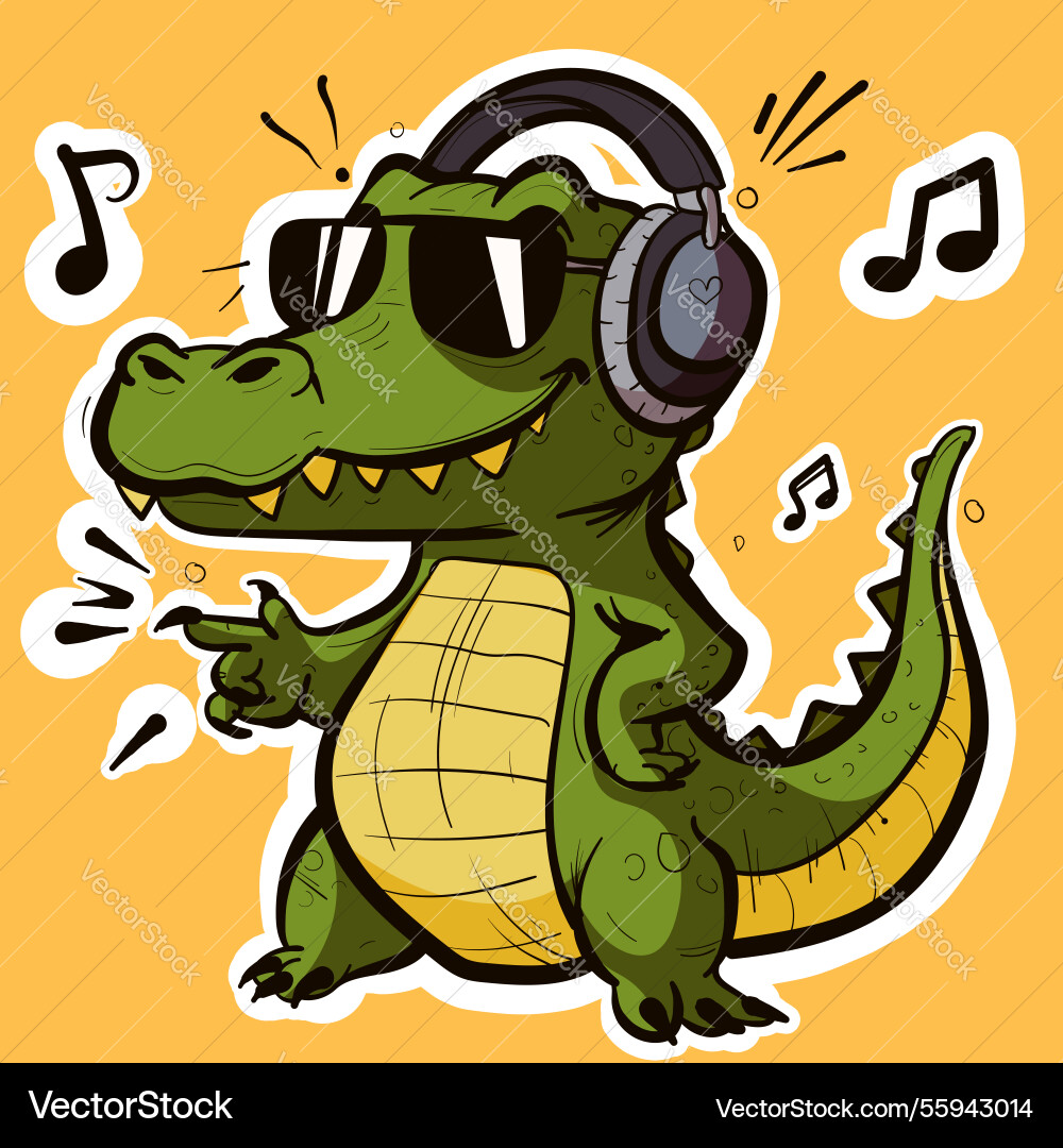 Cooles Krokodil mit Kopfhörern die Musik hören Cooles Krokodil mit Kopfhörern die Musik hören vektorbild