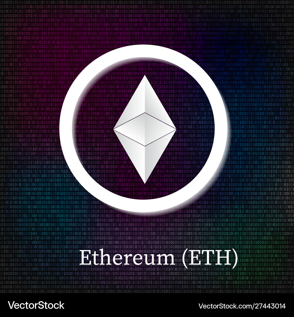 Ethereum Symbol auf dunklem Binärcode Hintergrund Ethereum Symbol auf dunklem Binärcode Hintergrund vektorbild