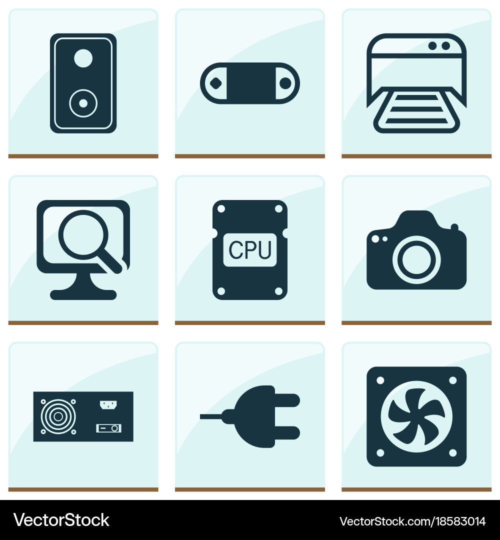 Hardware icons set includes such as audio vector image