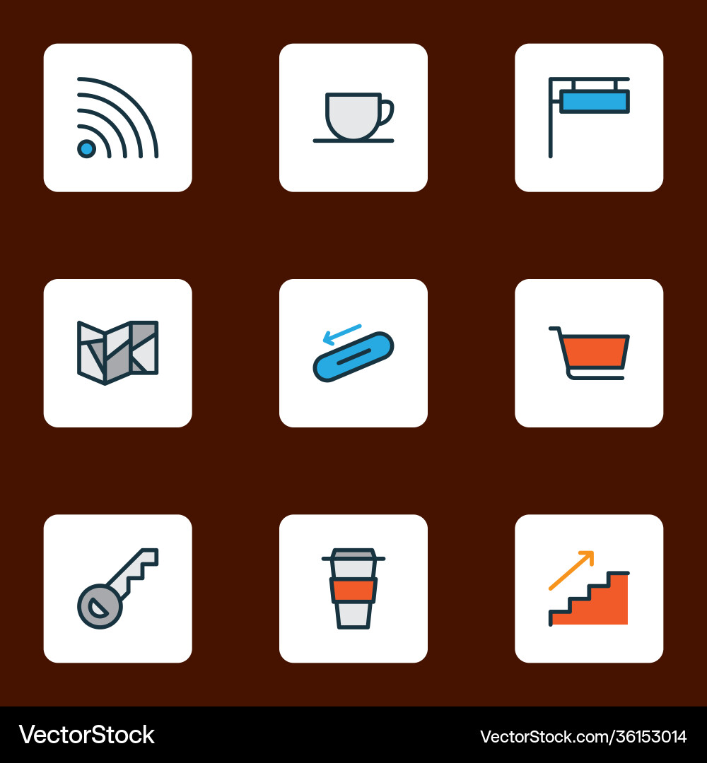 Information icons colored line set with staircase vector image