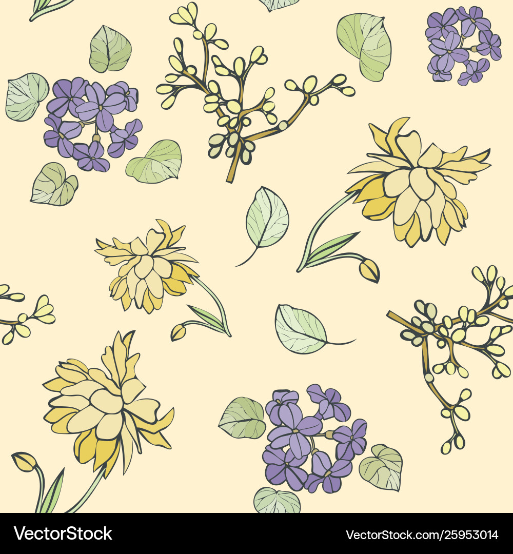 Lemon and blue floral repeat pattern Royalty Free Vector