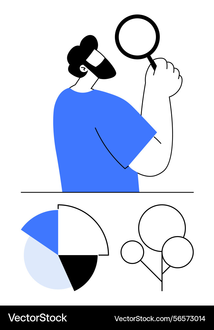 Man analyzing data with magnifying glass Vector Image