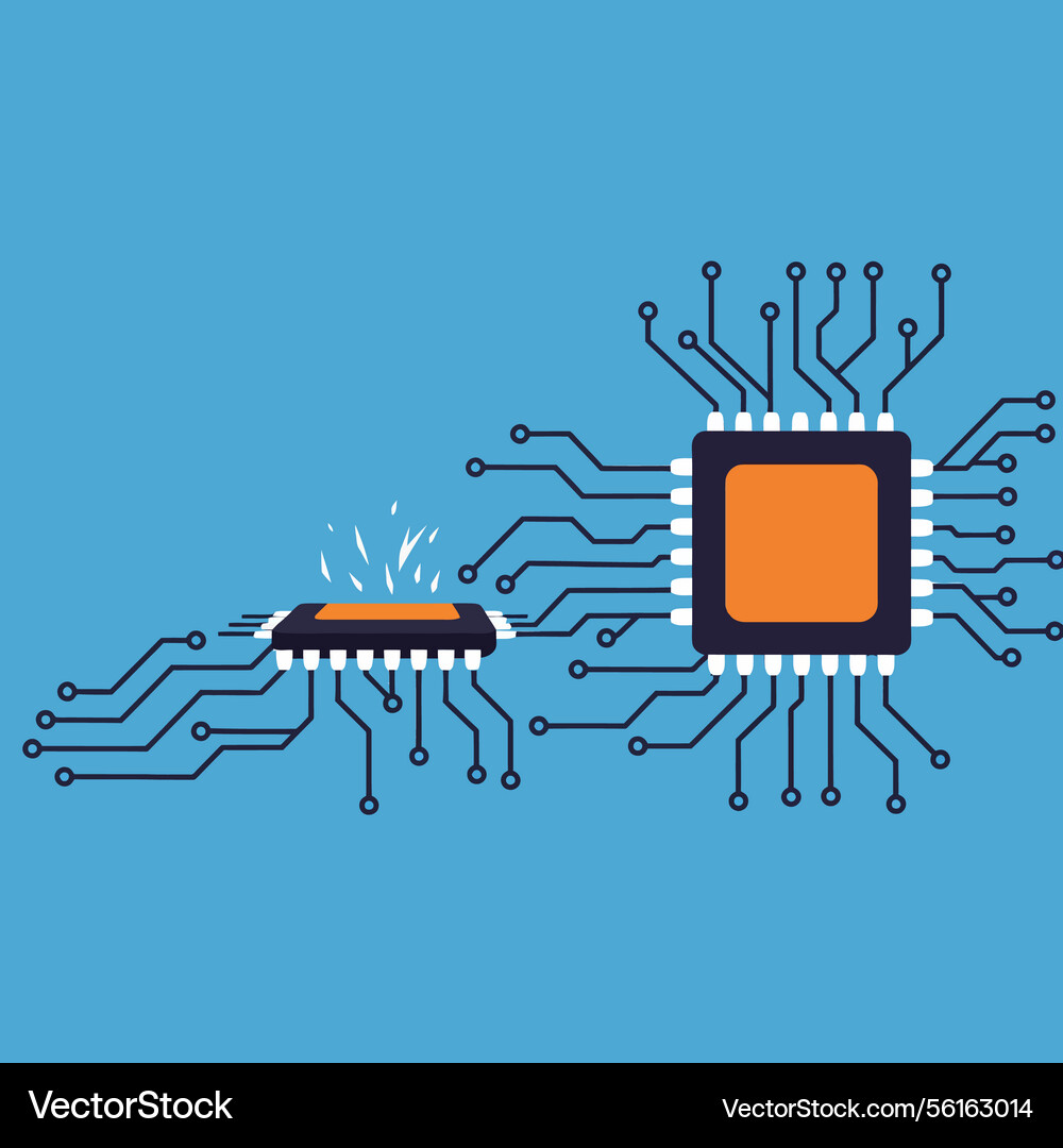Microchip design with circuit connections Microchip design with circuit connections vector image