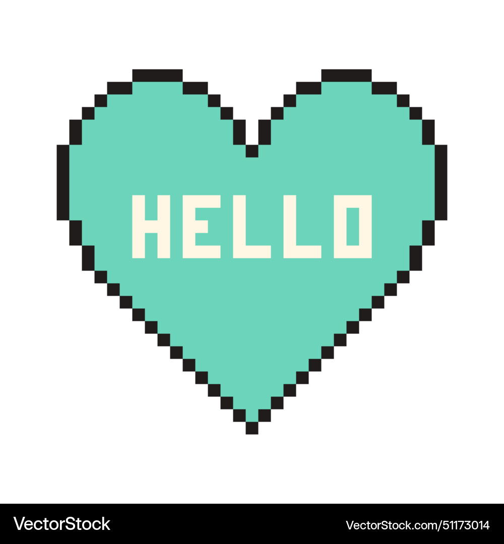 Pixel heart with text hello in retro style Pixel heart with text hello in retro style vector image