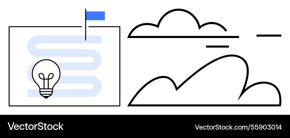 Roadmap with lightbulb flag and minimalist cloud Vector Image