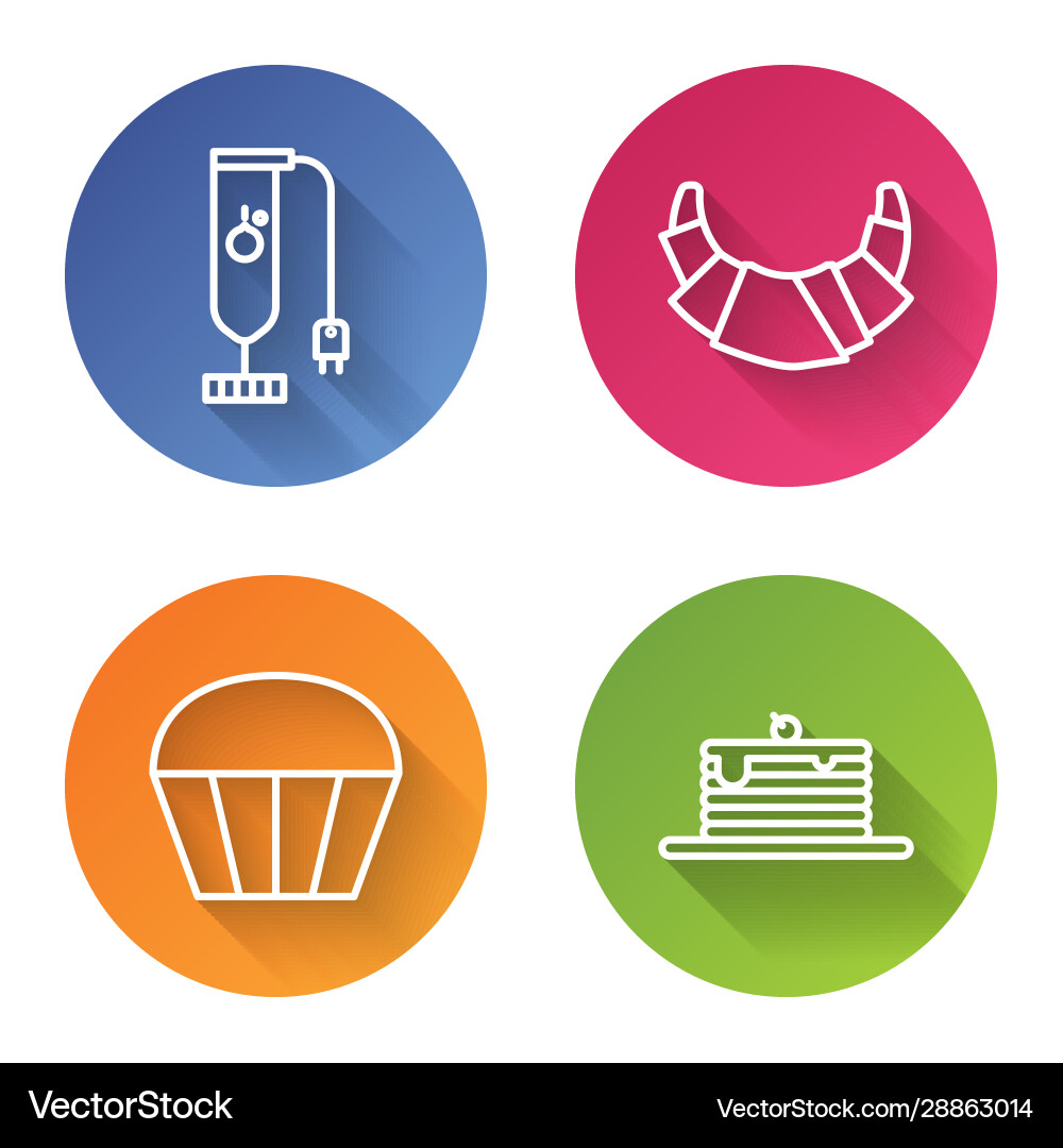Set line blender croissant muffin and stack Vector Image
