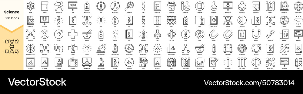 Set of science icons simple line art style Set of science icons simple line art style vector image