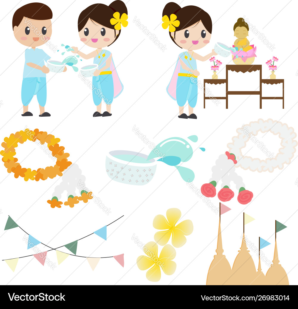 Songkran or thai water festival elements Songkran or thai water festival elements vector image